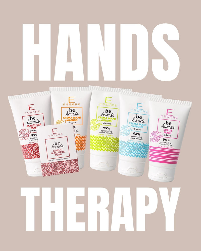 Kit Hands Therapy Essere Bio: la linea Be Hands con creme mani, scrub, maschera e guanti in cotone per mani secche