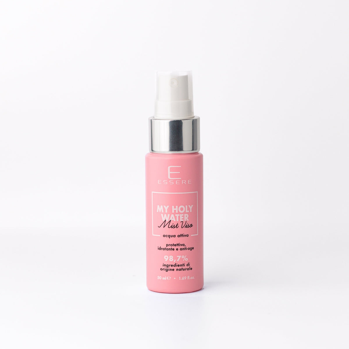 Essere Bio My Holy Water active water face mist 50 ml – small pink spray bottle, front view