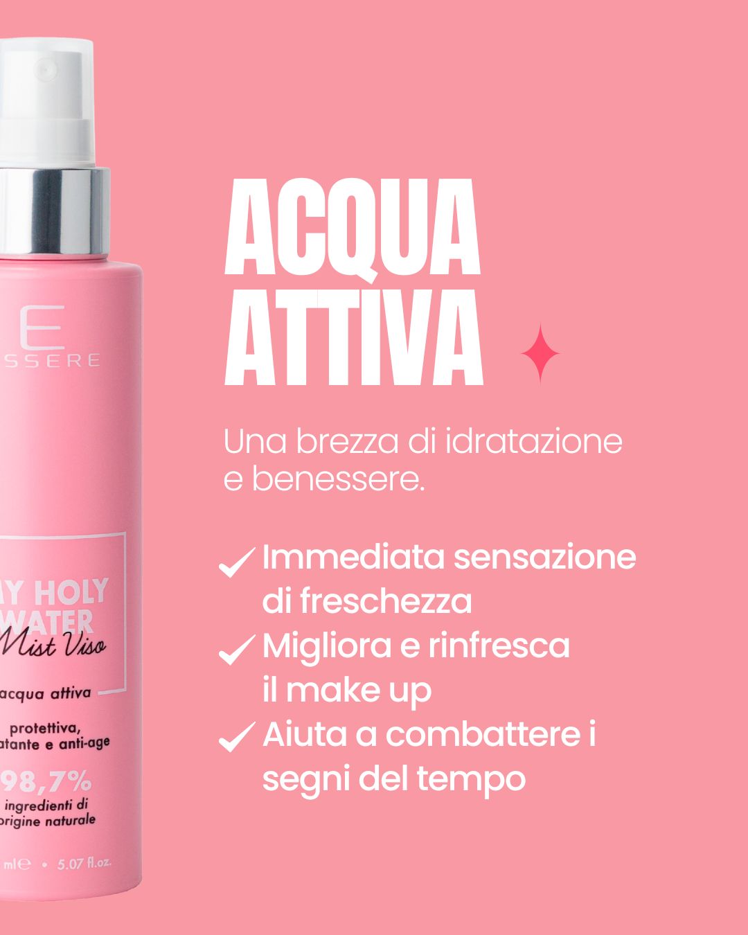 My Holy Water active water: a hydrating, refreshing face mist that also perfects makeup – Essere Bio