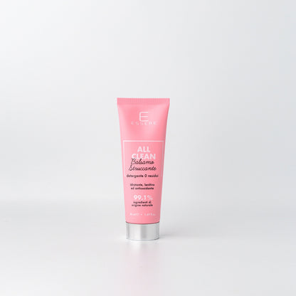 Tubo di Essere Bio All Clean balsamo struccante 50 ml Be Beauty, vista frontale su fondo chiaro