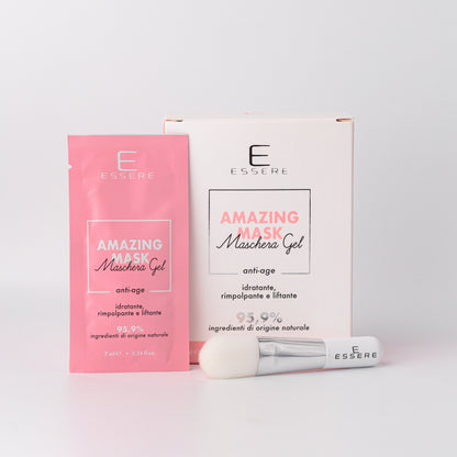 Essere Bio Amazing Mask maschera gel antiage Be Beauty 70 ml, bustine, astuccio e pennello, fronte