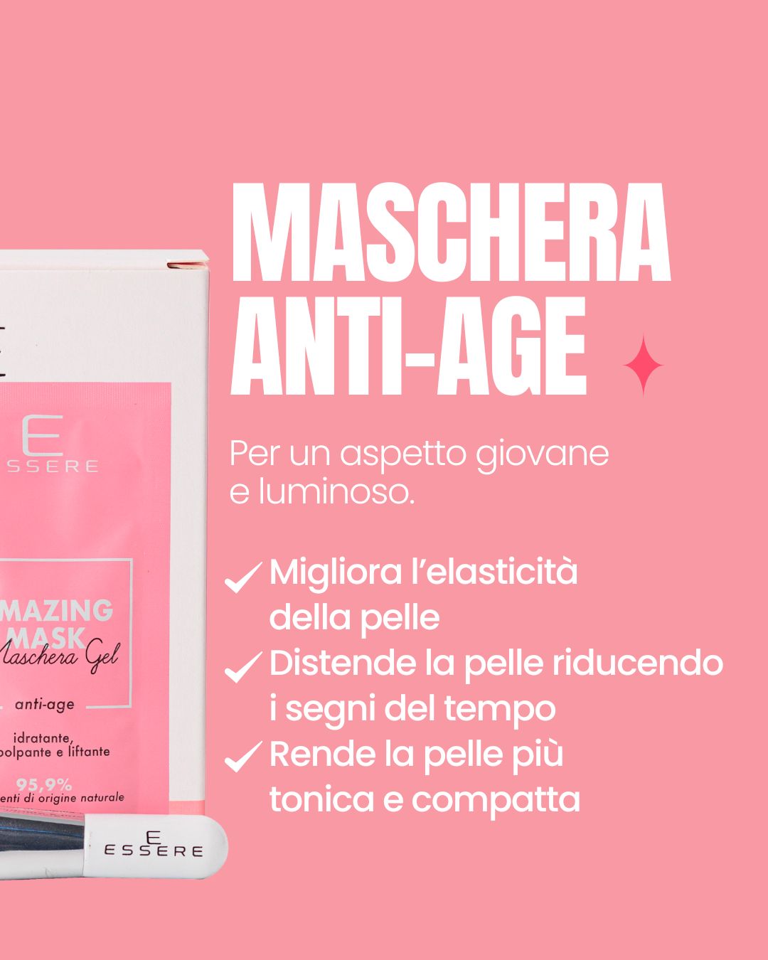 Scheda benefici di Amazing Mask Essere Bio: maschera gel anti-age che leviga e rende la pelle compatta