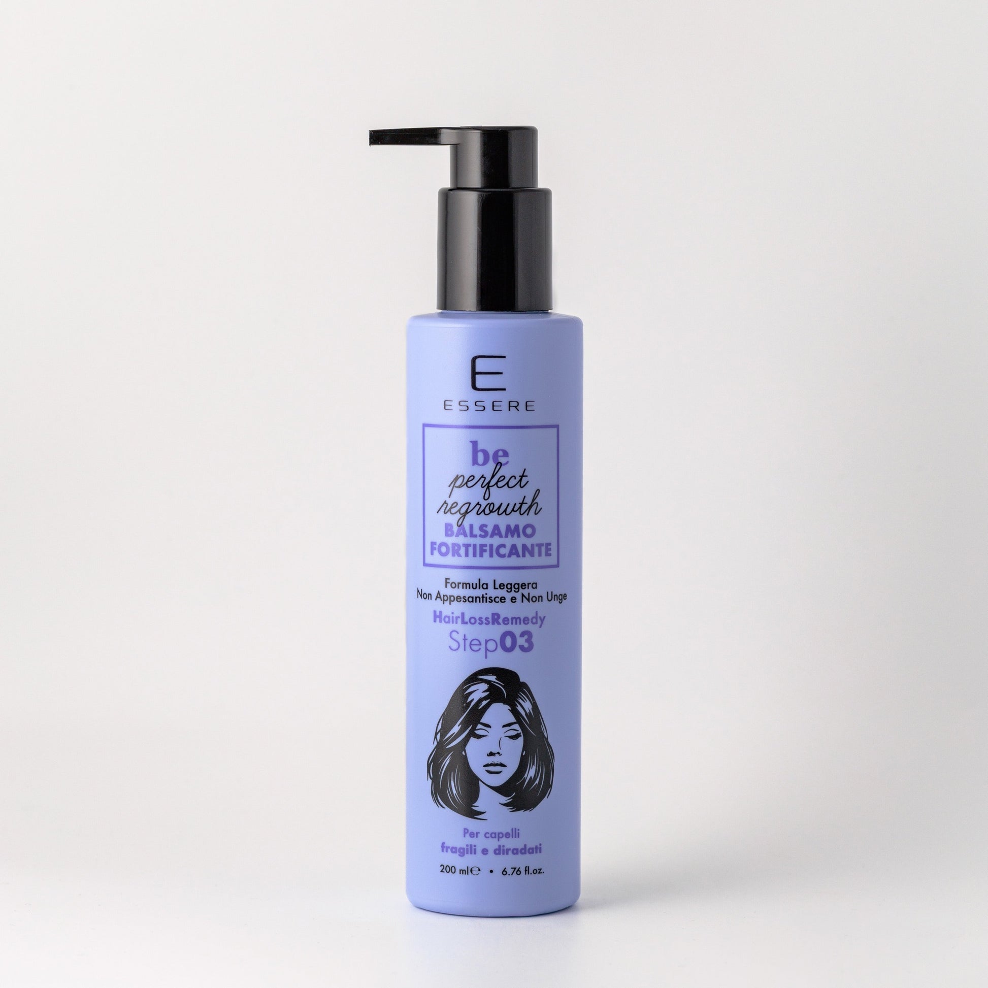 Essere Bio Balsamo Fortificante 200 ml, flacone Be Perfect Regrowth per capelli fragili e diradati, vista frontale