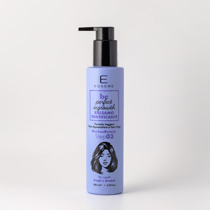 Essere Bio Balsamo Fortificante 200 ml, flacone Be Perfect Regrowth per capelli fragili e diradati, vista frontale