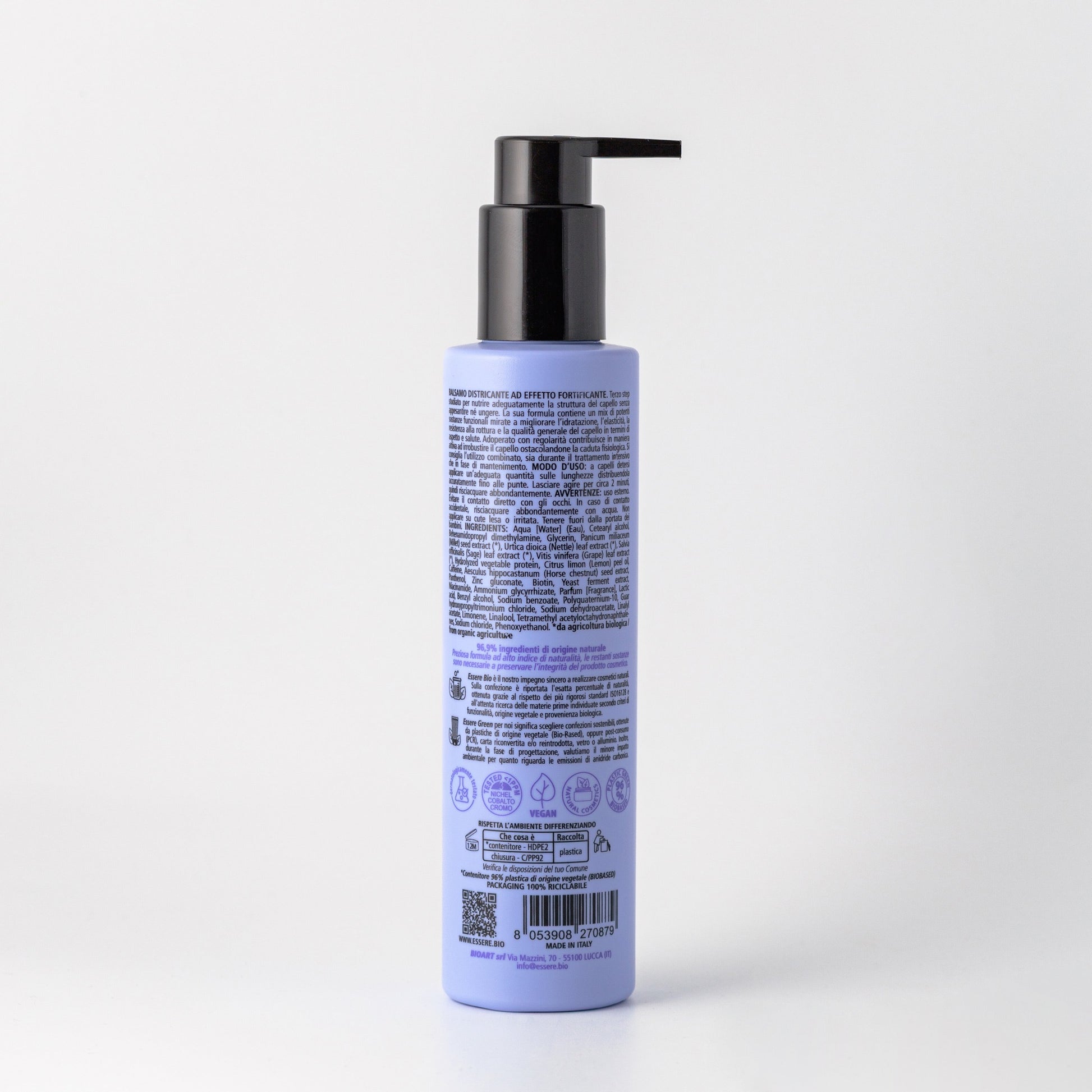 Retro del Balsamo Fortificante Essere Bio 200 ml con INCI e ingredienti di origine naturale, linea Be Perfect Regrowth