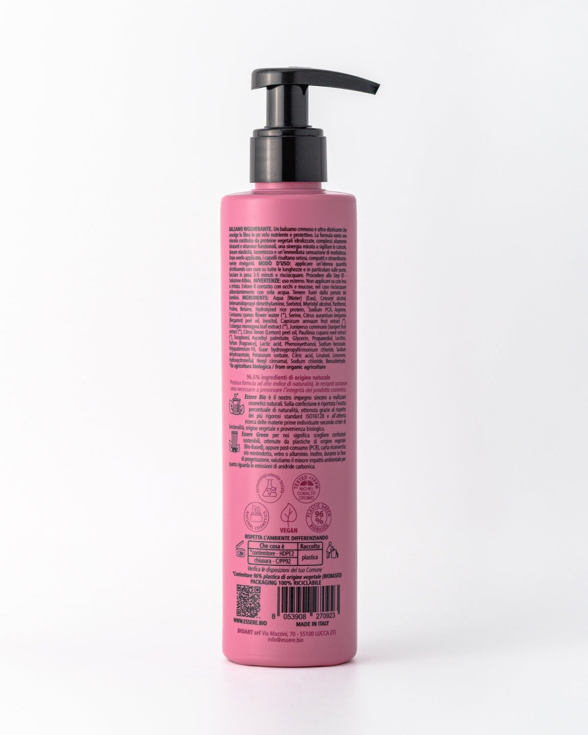 Back of the Essere Bio Regenerating Conditioner 250 ml with INCI and natural origin ingredients, Be Perfect Repair line