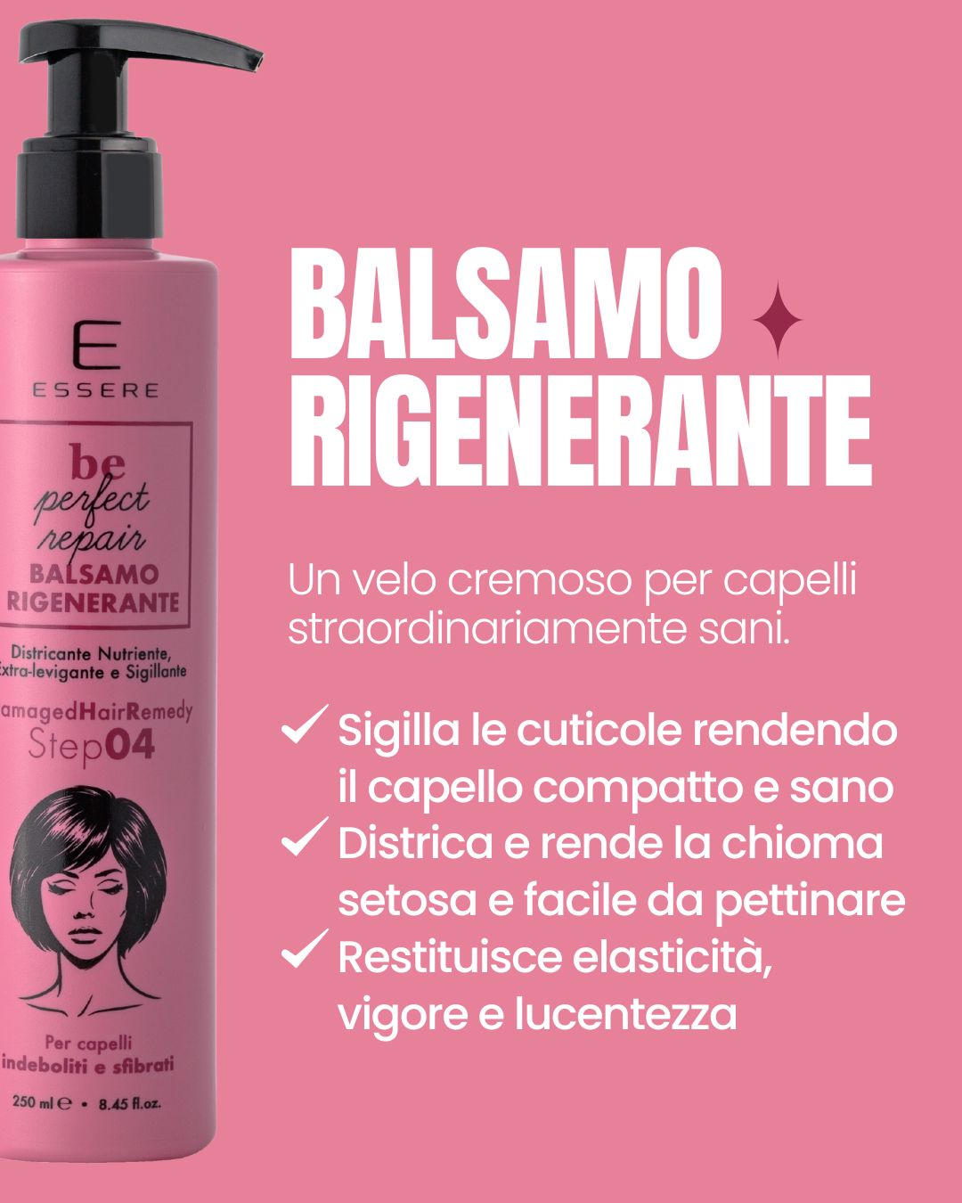 Essere Bio Regenerating Conditioner benefits: seals the cuticles and leaves hair silky and easy to comb