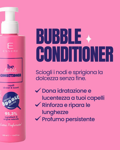 Benefici del Be Bubble Conditioner Essere Bio: scioglie i nodi, dona idratazione e lucentezza e ripara le lunghezze