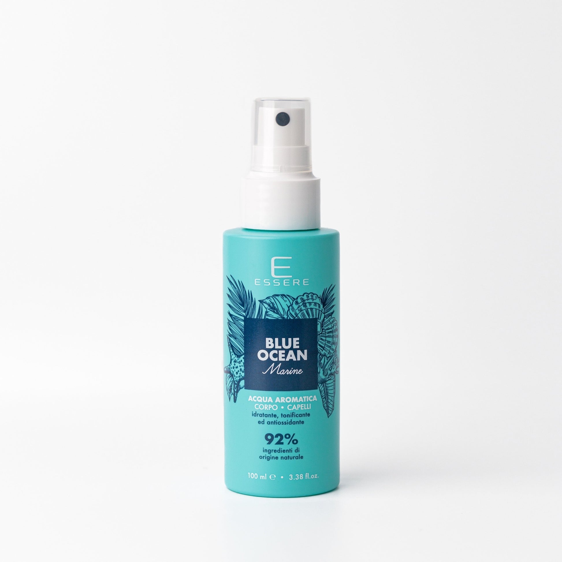 Essere Bio Blue Ocean Marine acqua aromatizzata corpo e capelli 100 ml, flacone spray Be Sunny, vista frontale