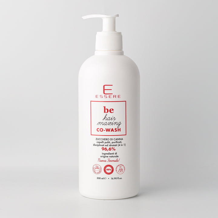 Essere Bio Co-Wash Zucchero di Canna 4 in 1 500 ml, flacone Be Hair Mazing con 96,6% di ingredienti di origine naturale