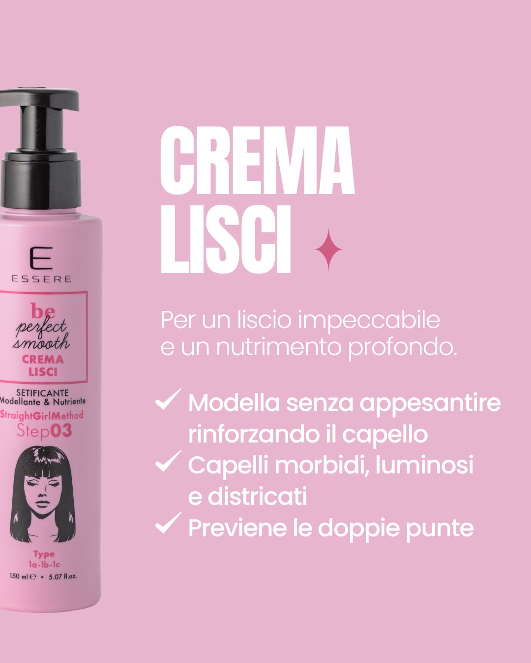 Benefici della Crema Lisci Essere Bio: modella senza appesantire, capelli morbidi, luminosi e districati