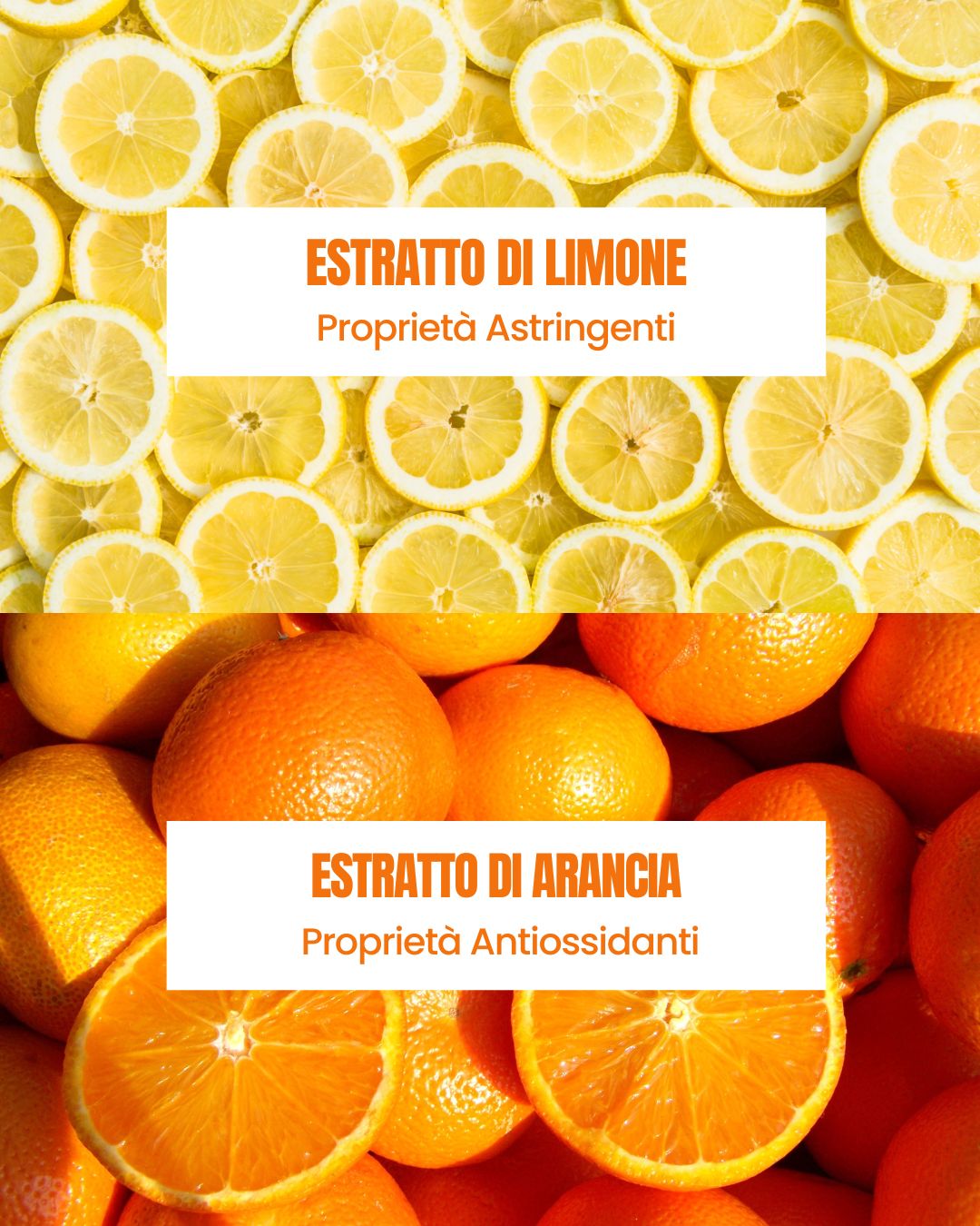 Attivi della Crema Mani Agrumi Essere Bio: estratto di limone astringente ed estratto di arancia antiossidante