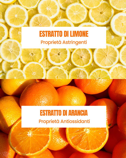 Attivi della Crema Mani Agrumi Essere Bio: estratto di limone astringente ed estratto di arancia antiossidante