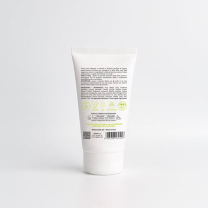 Retro della Crema Mani Agrumi Essere Bio 75 ml con INCI e ingredienti di origine naturale, linea Be Hands