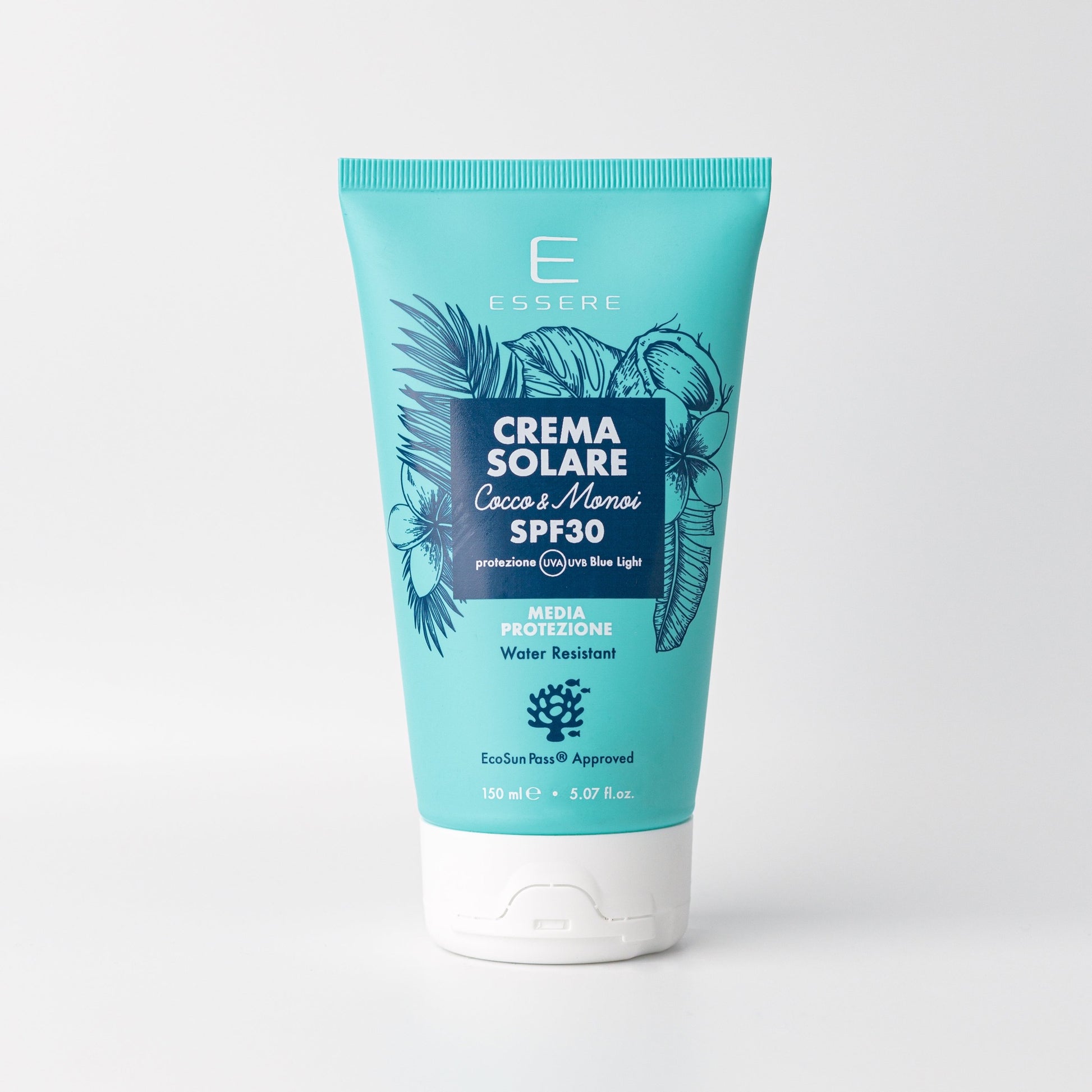 Essere Bio Crema Solare SPF 30 Cocco e Monoi 150 ml, media protezione EcoSun Pass®, tubo Be Sunny, vista frontale
