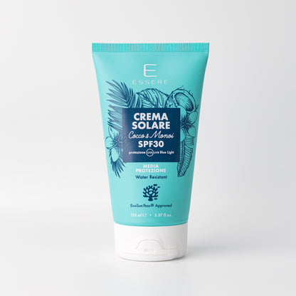 Essere Bio Crema Solare SPF 30 Cocco e Monoi 150 ml, media protezione EcoSun Pass®, tubo Be Sunny, vista frontale