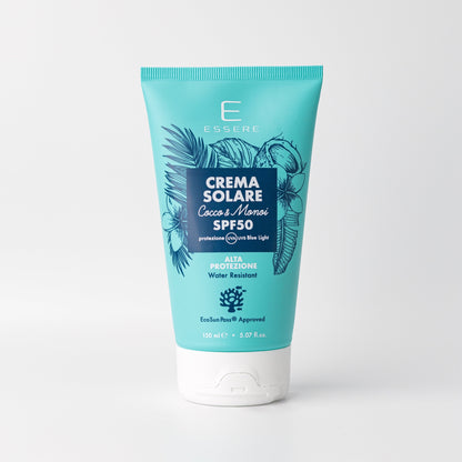 Essere Bio Crema Solare SPF 50 Cocco e Monoi 150 ml, alta protezione EcoSun Pass®, tubo Be Sunny, vista frontale