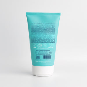 Back of the Essere Bio Sunscreen Cream SPF 50 150 ml tube with INCI and UVA, UVB and Blue Light protection