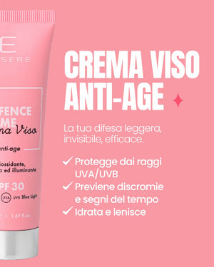 Essere Bio Defence Me benefits card: protective, hydrating and antioxidant anti-aging SPF 30 cream