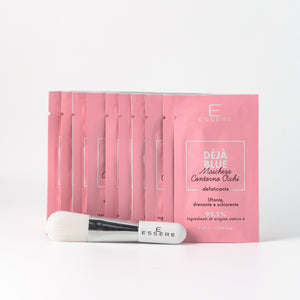 Single-use sachets of the Essere Bio Deja Blue eye contour mask, 50 ml, with applicator brush