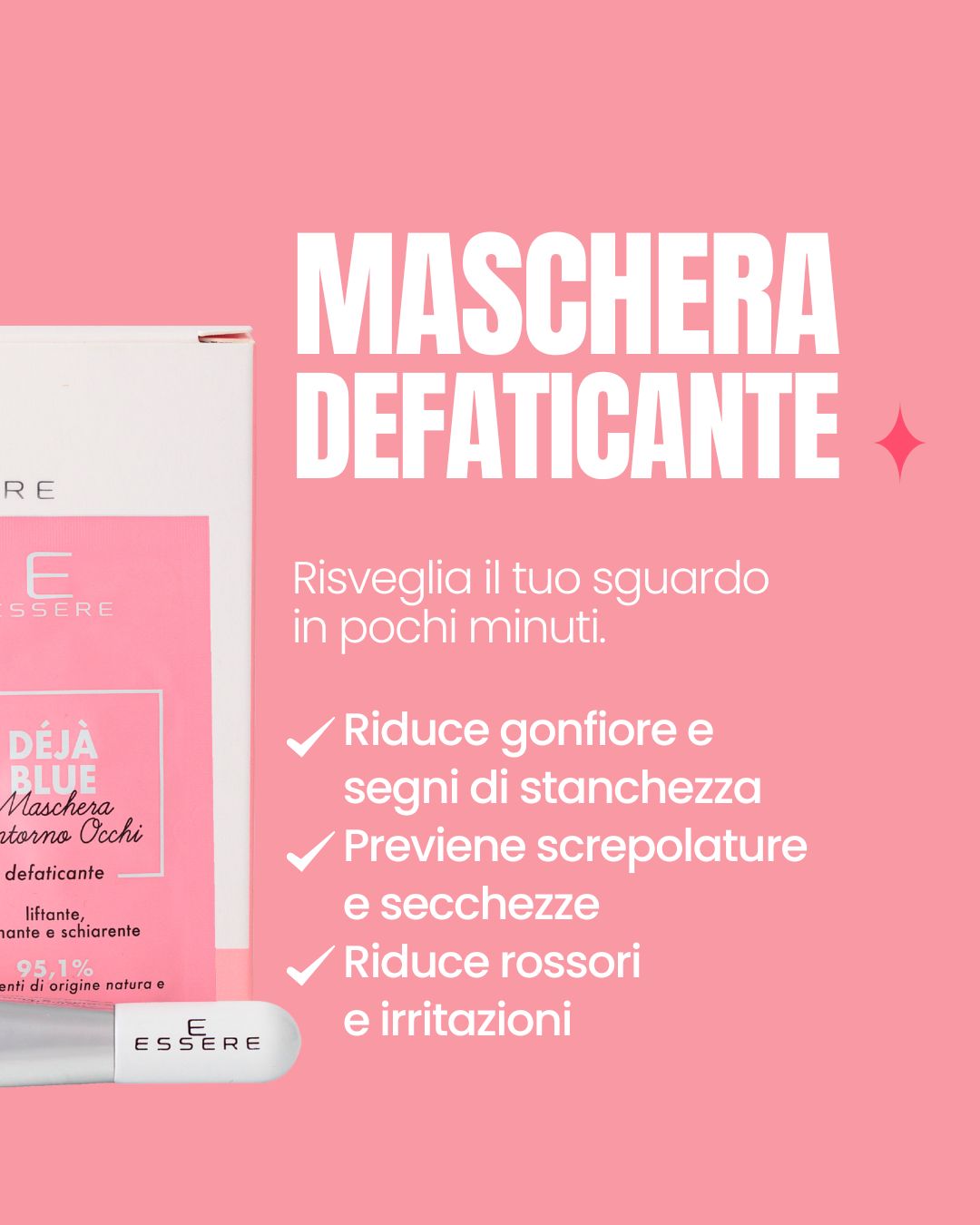 Scheda benefici di Deja Blue Essere Bio: maschera occhi defaticante che riduce borse, occhiaie e rossori