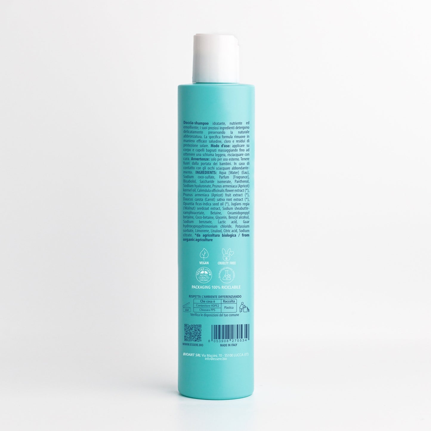 Retro della Doccia Shampoo Marine Essere Bio 250 ml con INCI e ingredienti di origine naturale al 96 per cento