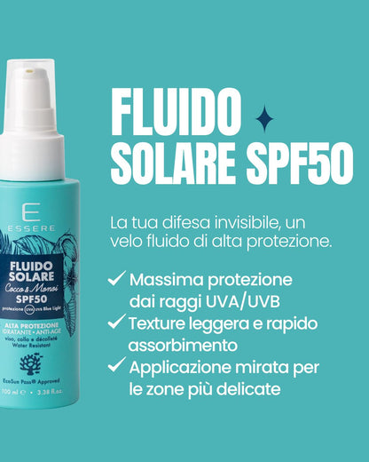 Benefici del Fluido Solare Viso SPF 50 Essere Bio: velo fluido ad alta protezione per le zone più delicate