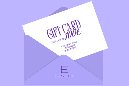 Gift Card Essere Bio da 100€ nella busta con logo Essere, valida un anno dalla data di acquisto