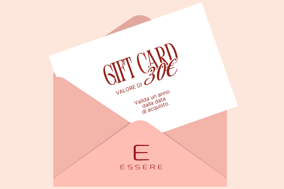 Gift Card Essere Bio da 30€ nella busta con logo Essere, valida un anno dalla data di acquisto