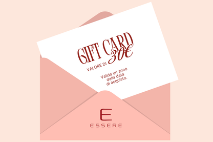 Gift Card Essere Bio da 30€ nella busta con logo Essere, valida un anno dalla data di acquisto