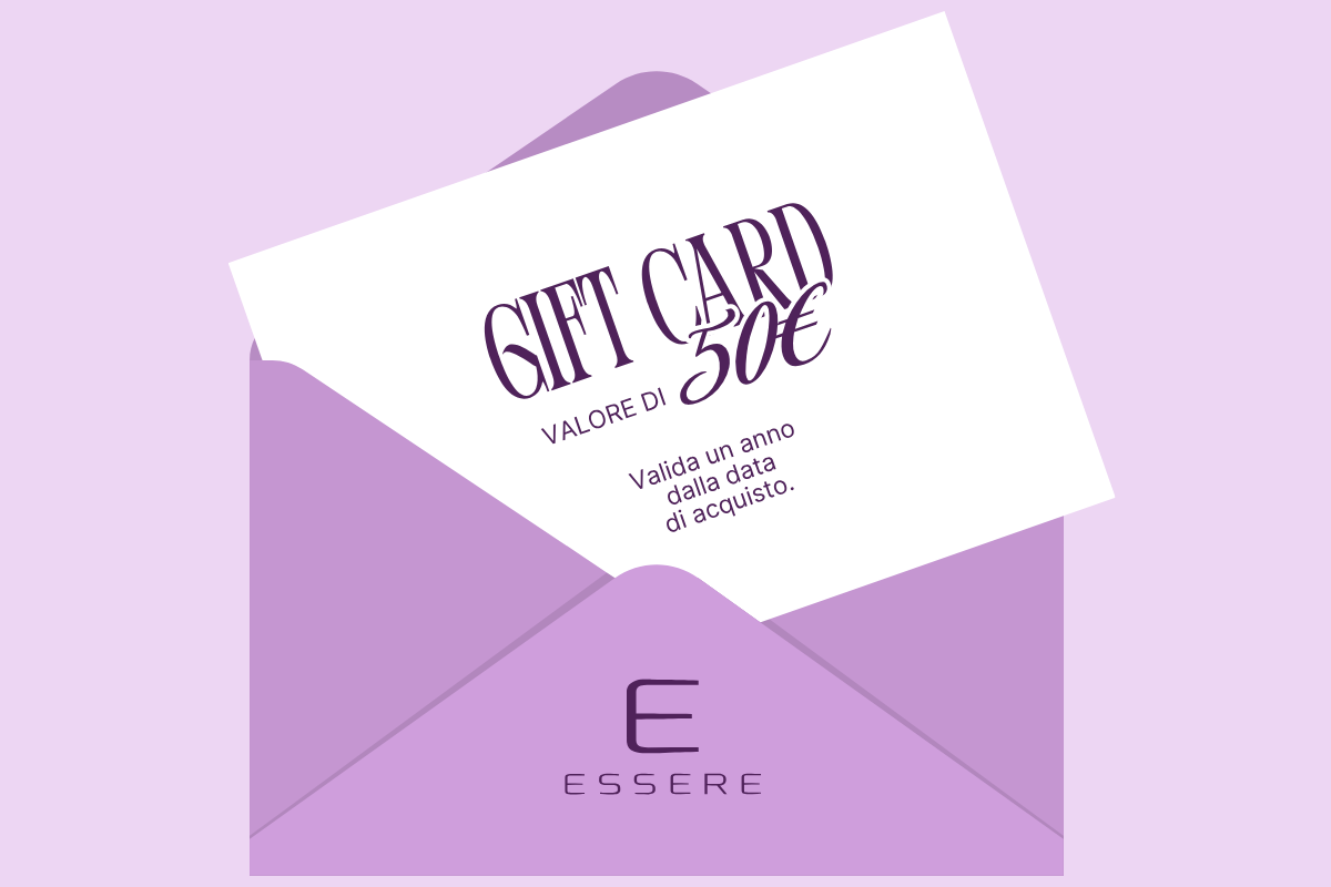 Gift Card Essere Bio da 50€ nella busta con logo Essere, valida un anno dalla data di acquisto