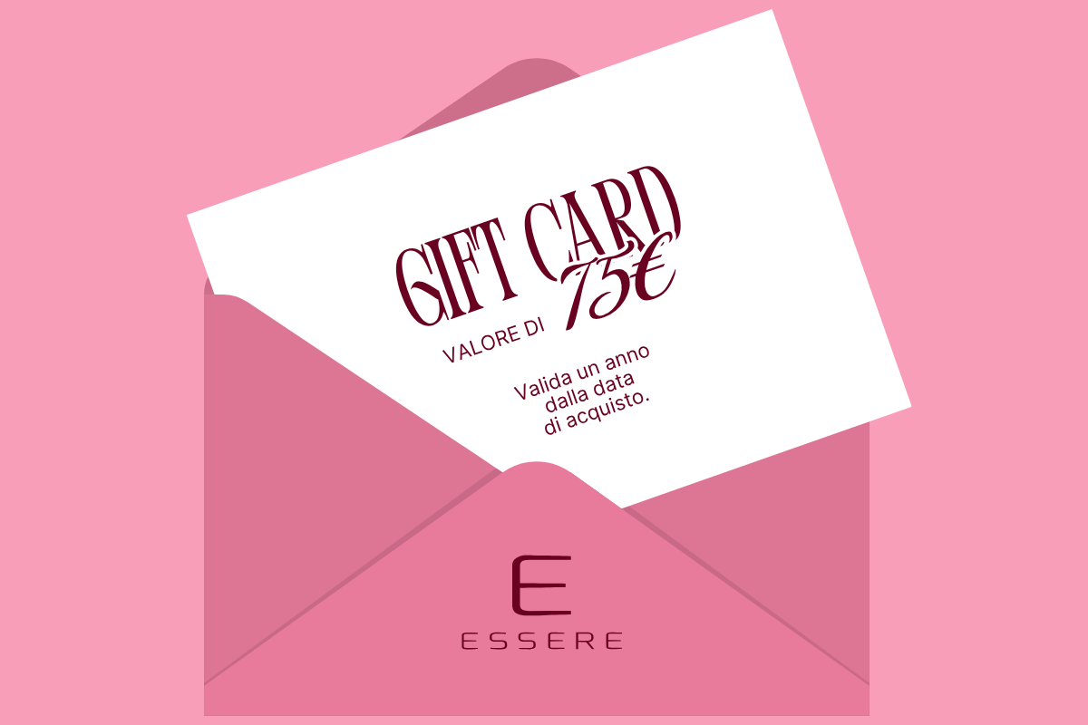 Gift Card Essere Bio da 75€ nella busta con logo Essere, valida un anno dalla data di acquisto
