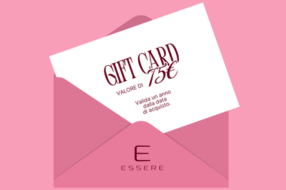 Gift Card Essere Bio da 75€ nella busta con logo Essere, valida un anno dalla data di acquisto