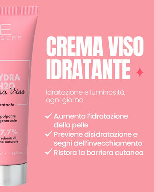 Hydra H2O Essere Bio benefits card: a face cream that hydrates deeply and restores the skin barrier