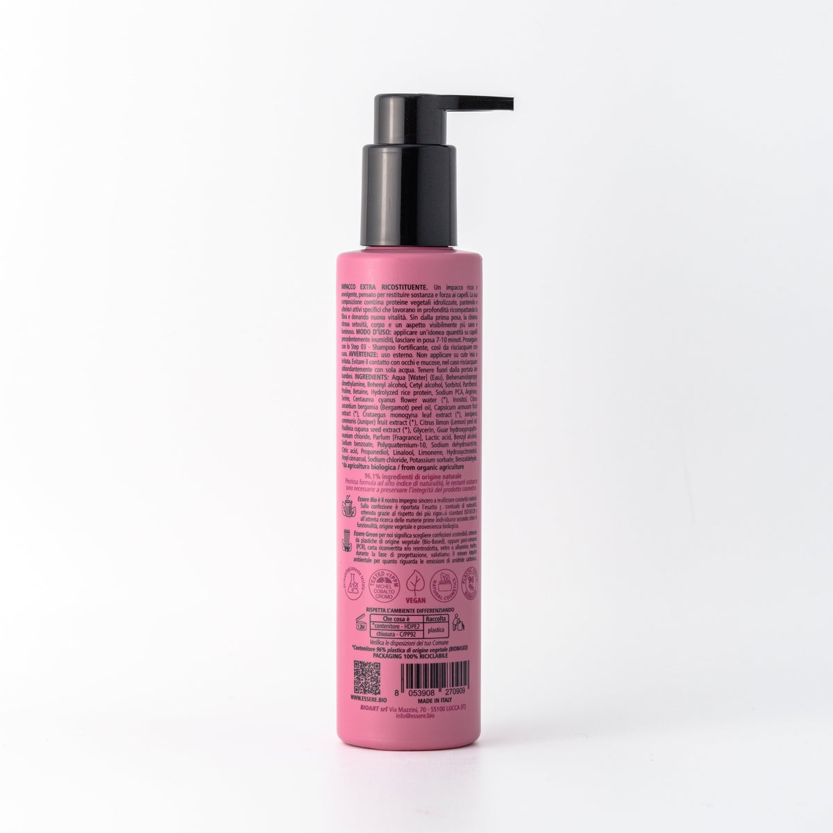 Back of the Essere Bio Extra Restorative Treatment 200 ml with INCI and natural origin ingredients