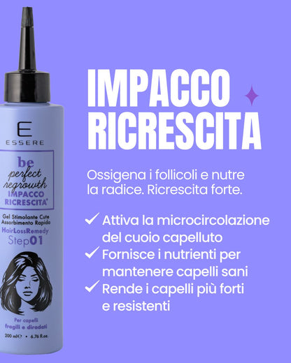 Benefici dell'Impacco Ricrescita Essere Bio: ossigena i follicoli, attiva la microcircolazione e nutre la radice