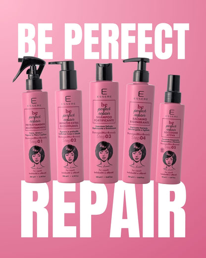 Kit Be Perfect Repair Essere Bio: i cinque prodotti in flacone rosa per la cura dei capelli danneggiati