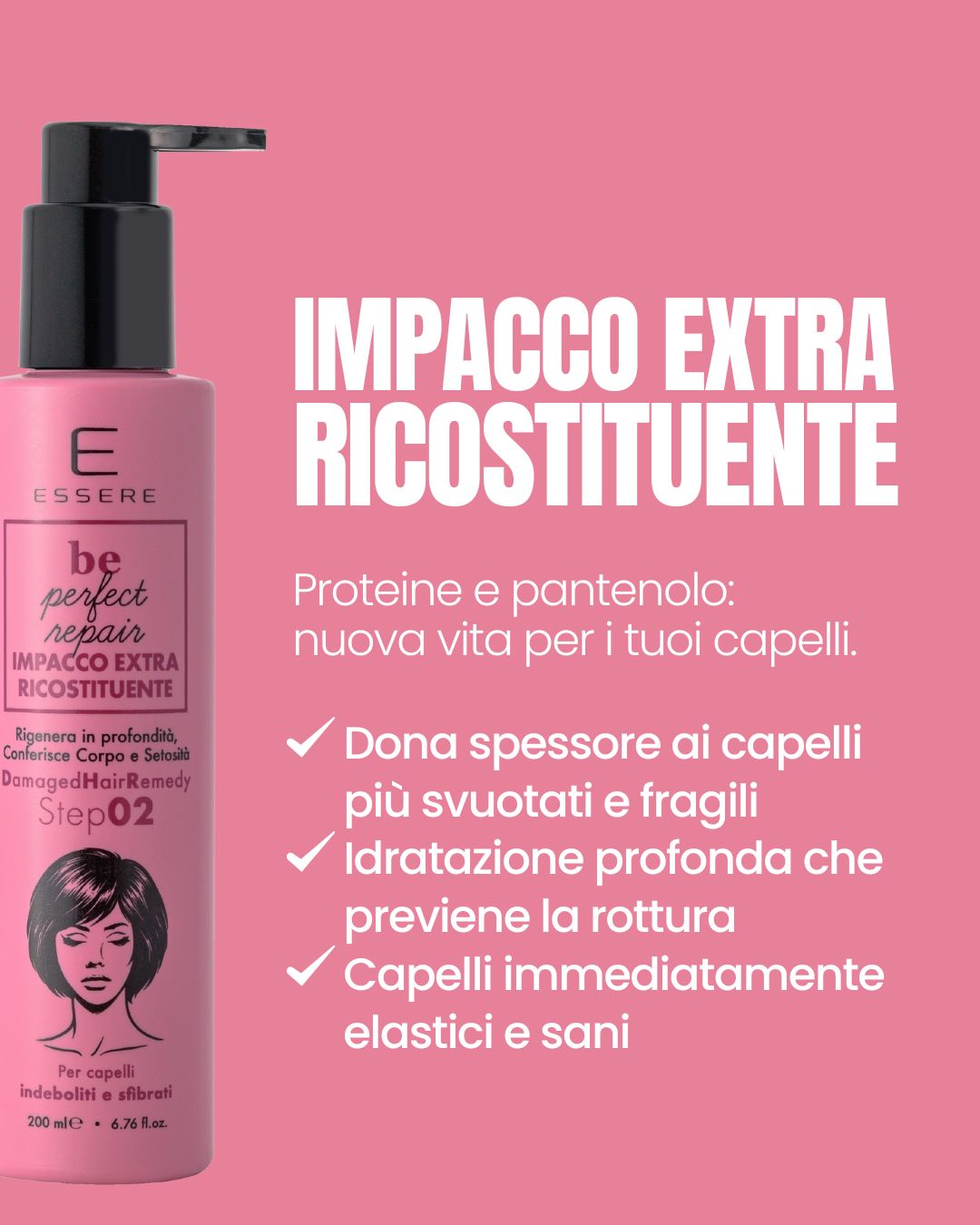Step 2 of the Essere Bio Be Perfect Repair Kit: Extra Restorative Treatment with proteins and panthenol for hair