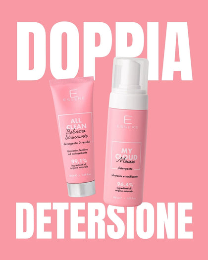 Kit Doppia Detersione Essere Bio: All Clean balsamo struccante e My Cloud mousse detergente per una pulizia profonda