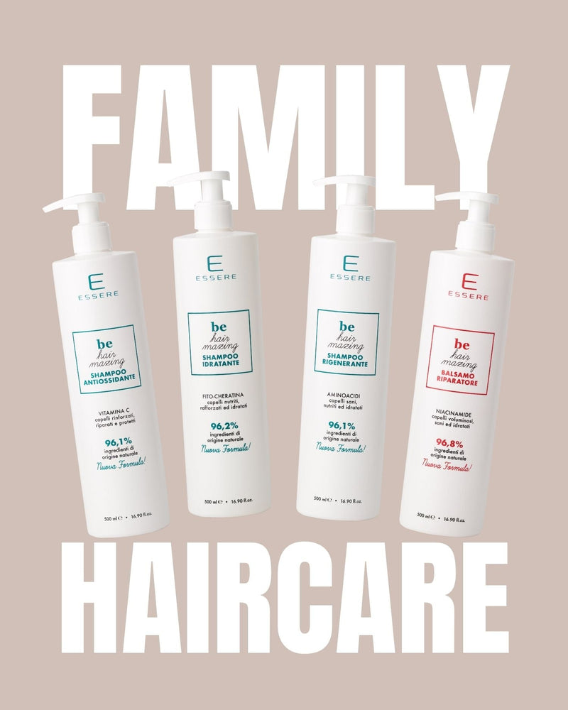Kit Family Haircare Essere Bio: i quattro prodotti Be Hair Mazing da 500 ml per la cura capelli di tutta la famiglia