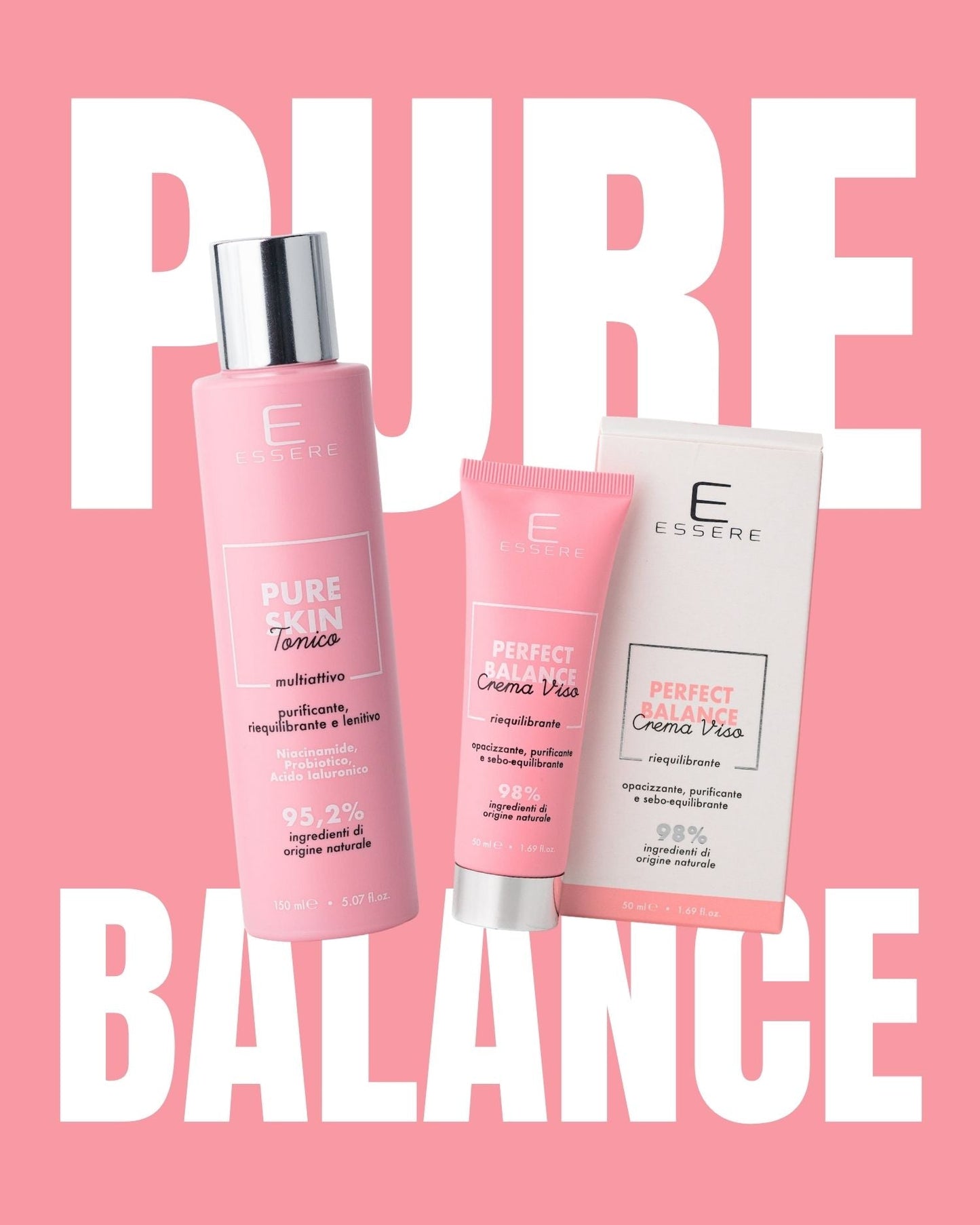 Kit Pure Balance Essere Bio: Pure Skin tonico e Perfect Balance crema viso riequilibrante per pelle mista e grassa