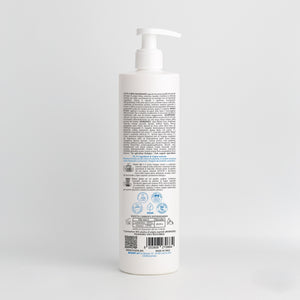 Back of the Essere Bio Peptide Regenerating Body Lotion 500 ml bottle with INCI and natural origin ingredients, Be Body Like
