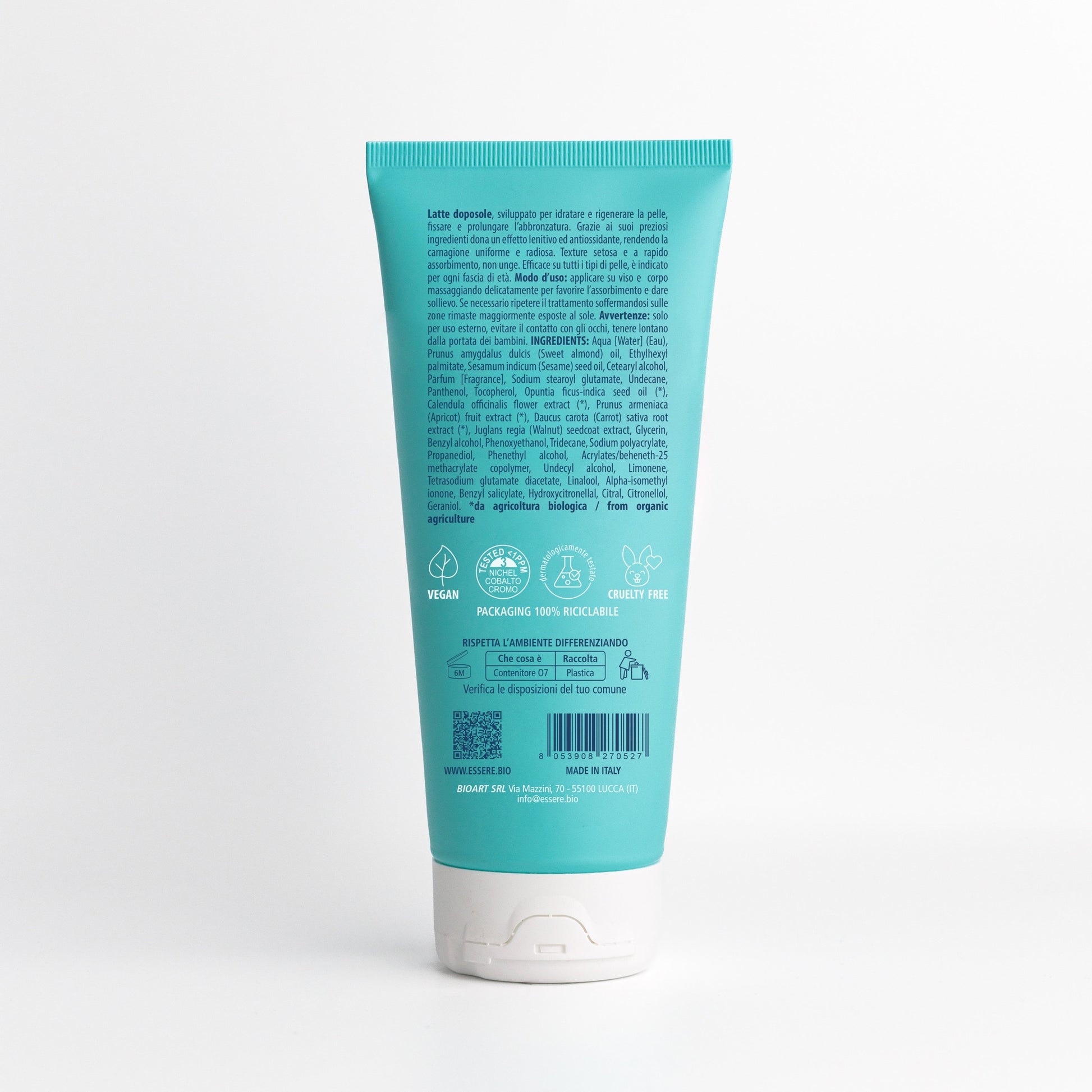 Retro del Latte Dopo Sole Marine Essere Bio 200 ml con INCI e ingredienti di origine naturale al 93 per cento