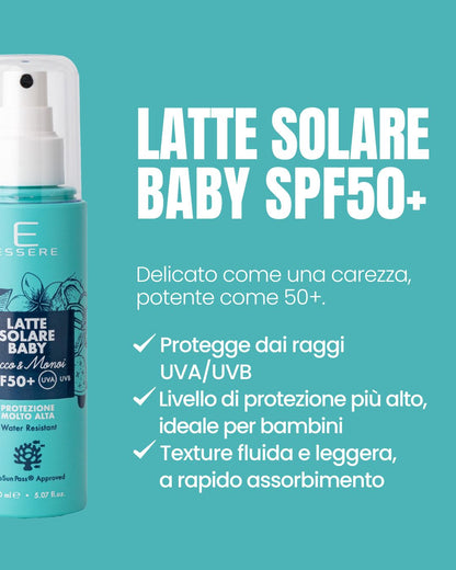 Benefici del Latte Solare Baby SPF 50+ Essere Bio: protezione molto alta e delicata, ideale per i bambini
