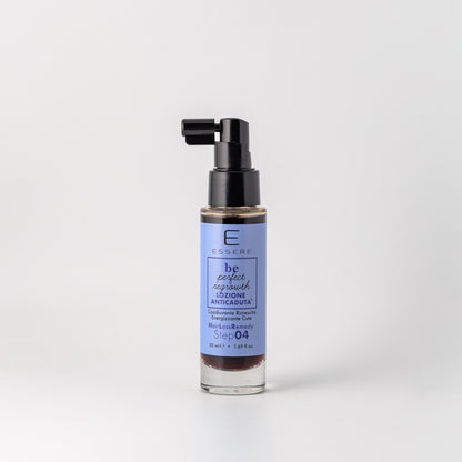 Lozione Anticaduta Essere Bio 50 ml, flacone spray in vetro della linea Be Perfect Regrowth, vista frontale del prodotto