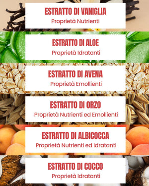 Essere Bio Hair Mask actives: vanilla, aloe, oat, barley, apricot and coconut, nourishing and hydrating