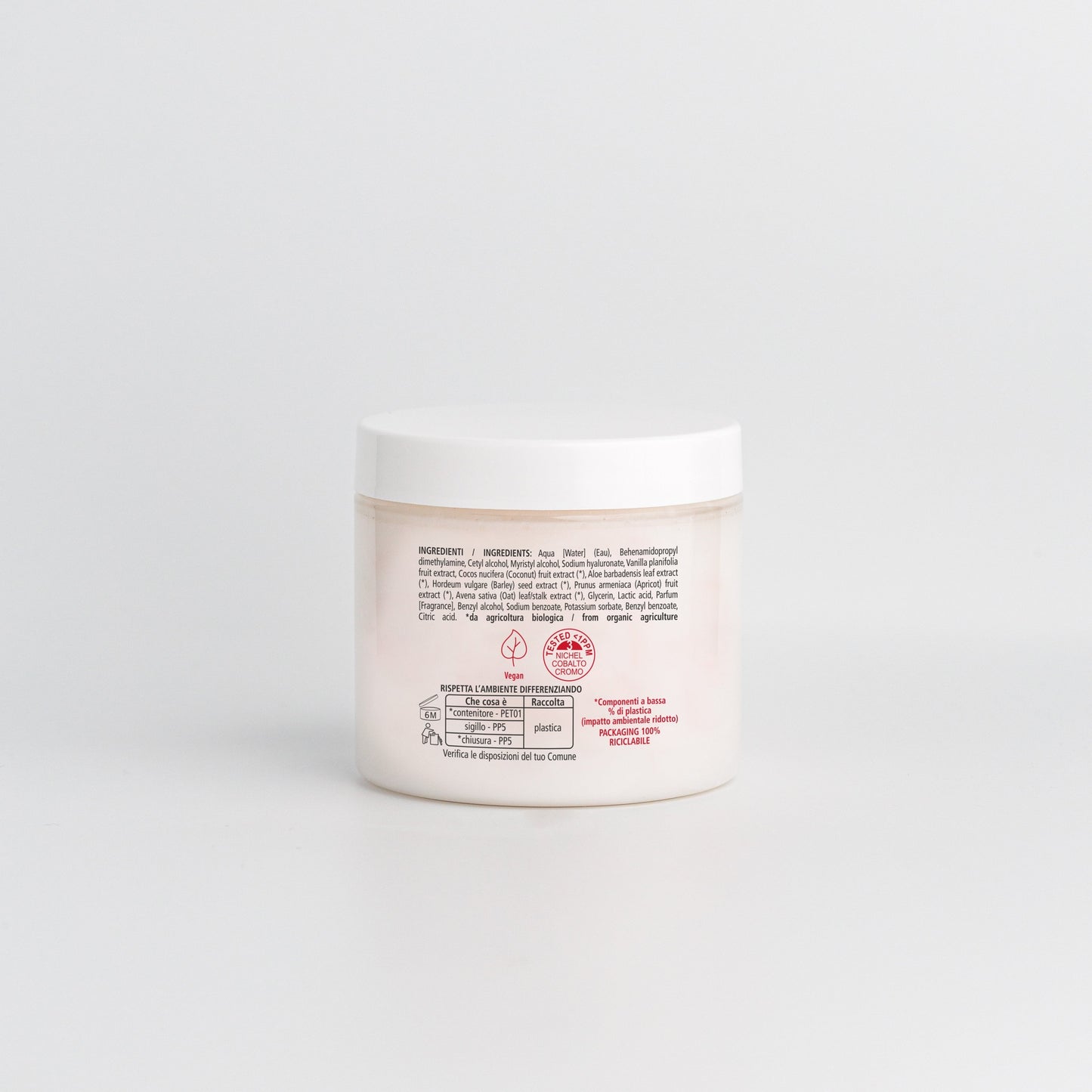 Retro della Maschera Capelli Acido Ialuronico Essere Bio 200 ml con INCI e ingredienti di origine naturale, Be Hair Mazing