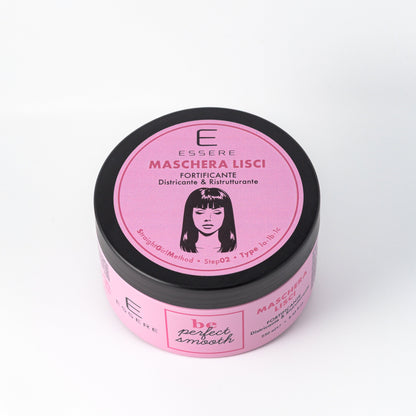 Essere Bio Maschera Lisci Fortificante 250 ml, vasetto rosa della linea Be Perfect Smooth visto dall'alto