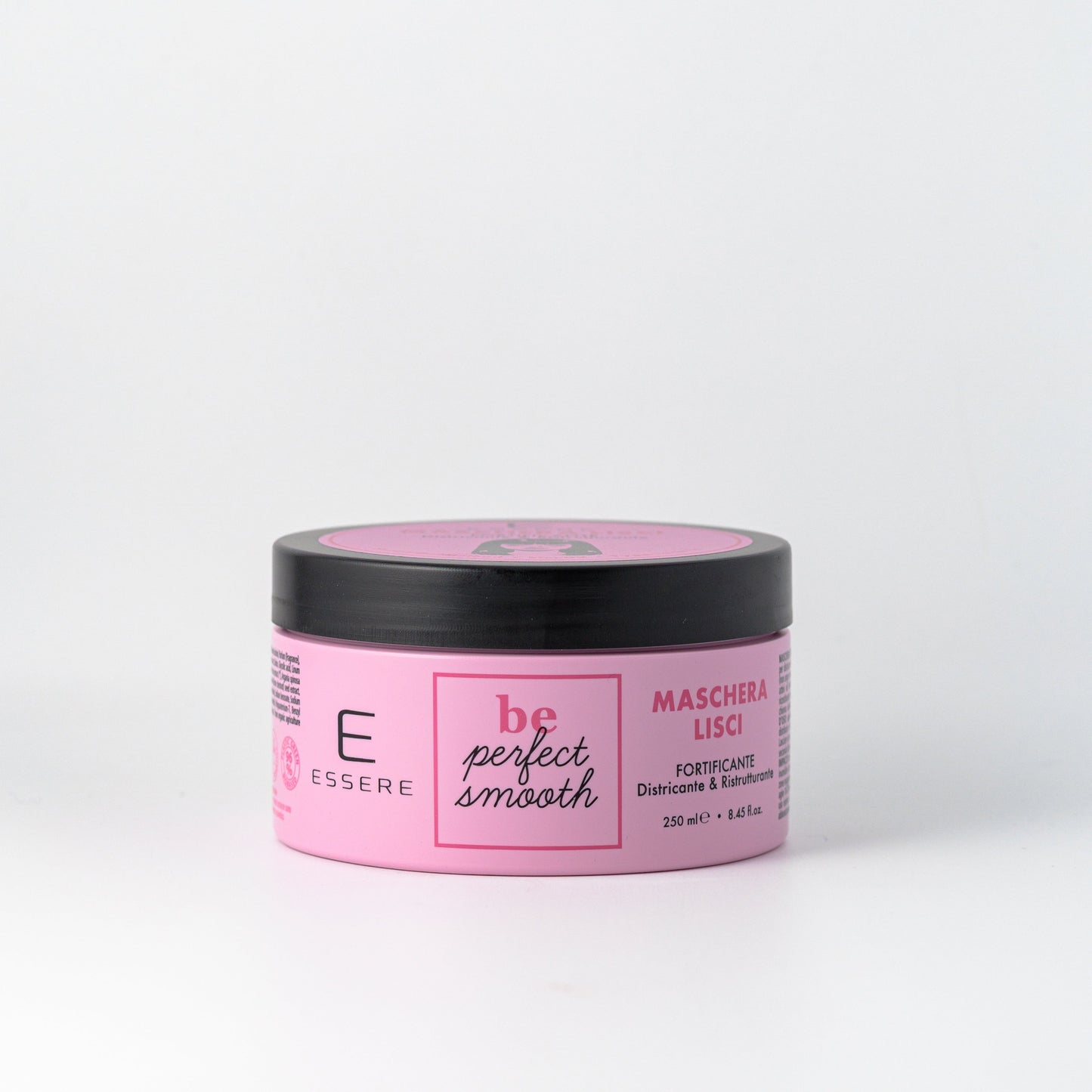 Maschera Lisci Fortificante Essere Bio 250 ml, vasetto rosa Be Perfect Smooth con etichetta frontale