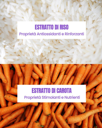Attivi botanici della Mousse Ricci Essere Bio: estratti di riso e carota per capelli ricci